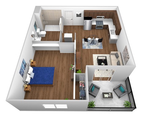 Floor plan for 1 bed, 1 bath, 497 sqft